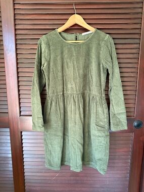 Olive Green Corduroy Long Sleeve Dress